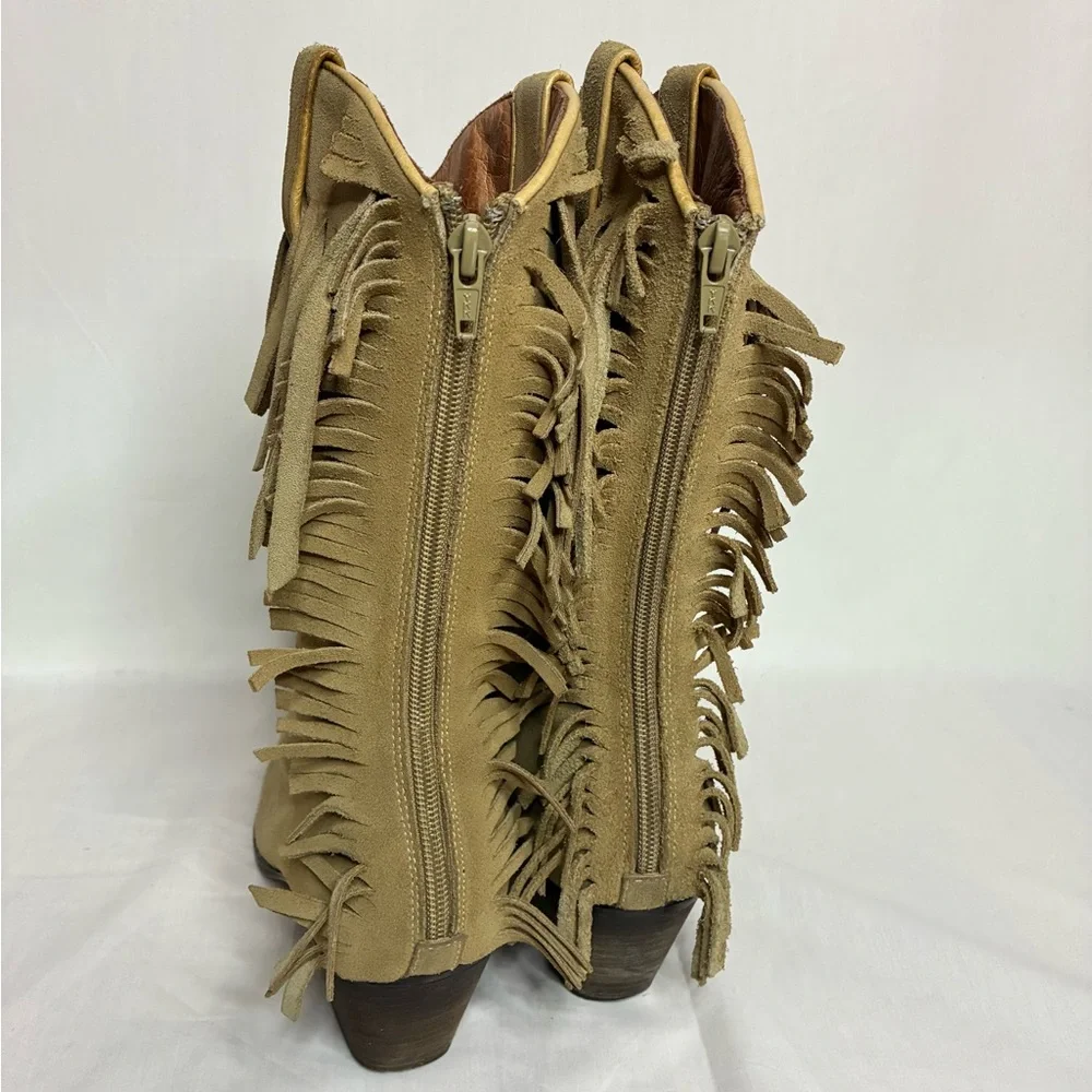 Vintage Suede Fringe Western Bohemian Cowboy Boots - Picture 7 of 12